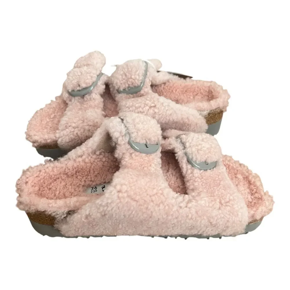 Birkenstocks Papillio Arizona Teddy Shearling Crystal Rose Pink Sandals 36EU